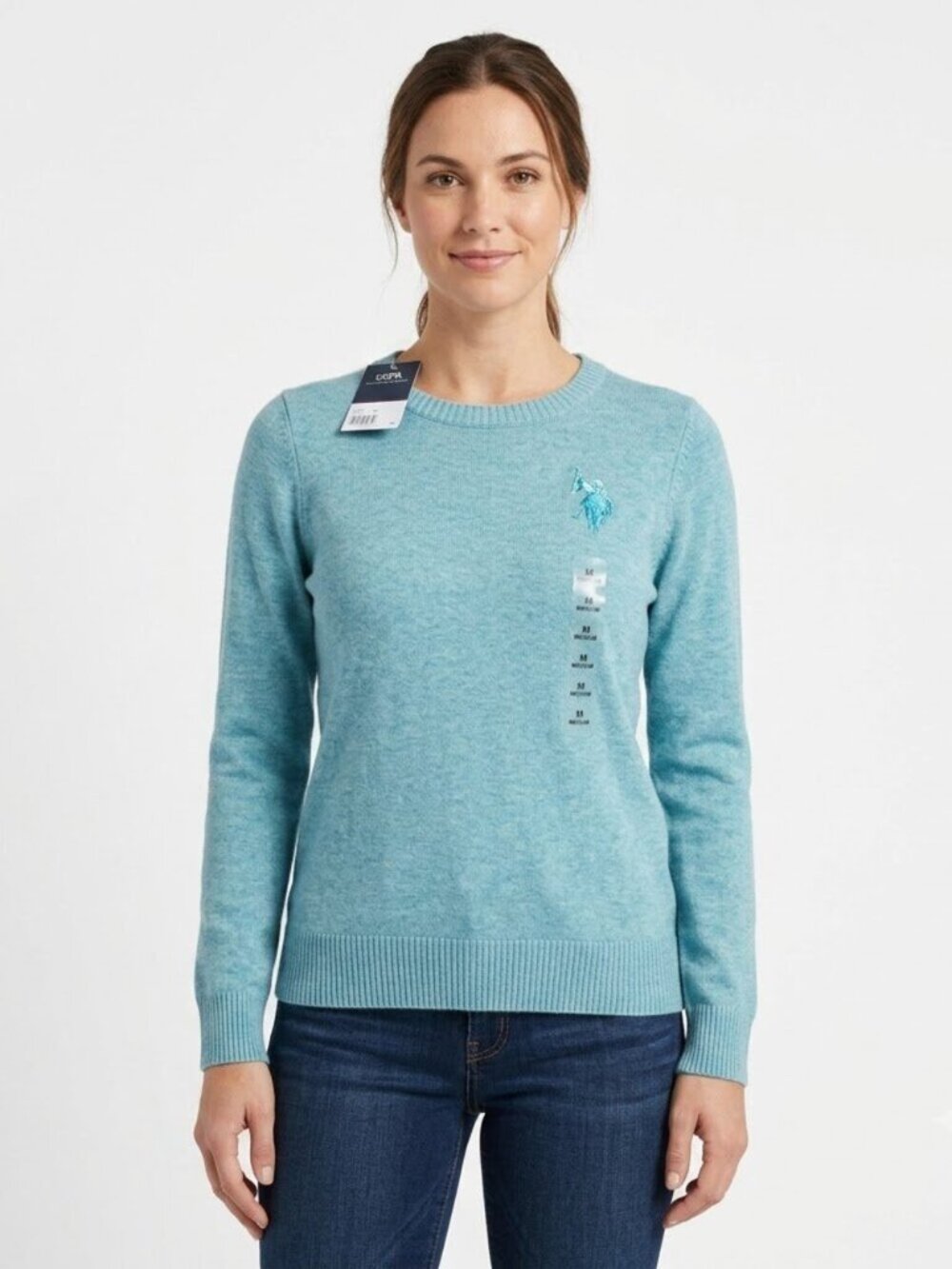 U.S. Polo Assn. Classic Teal Knit Crewneck Sweater Women's Medium Long Sleeve
